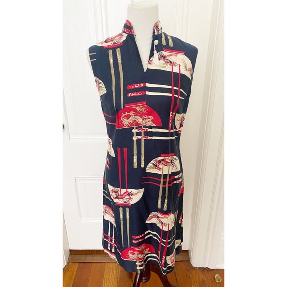 Alfred Shaheen Dresses & Skirts - Vintage Alfred Shaheen Sheath Dress Asian Rice Bowls Chopsticks